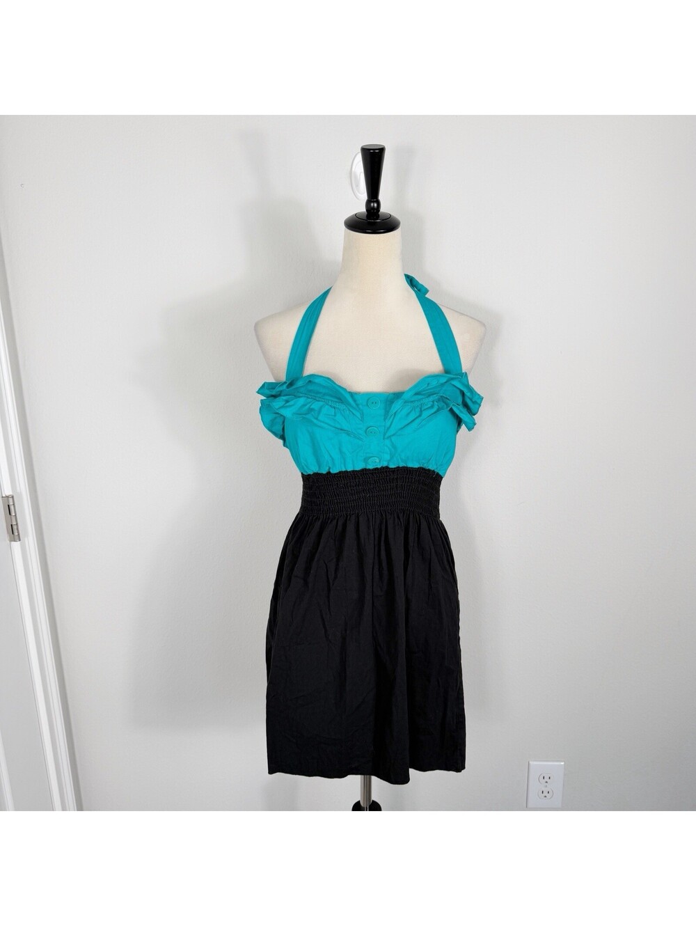 VTG Y2K Body Central Mini Dress Baby Doll Black Blue Night Out Club Small